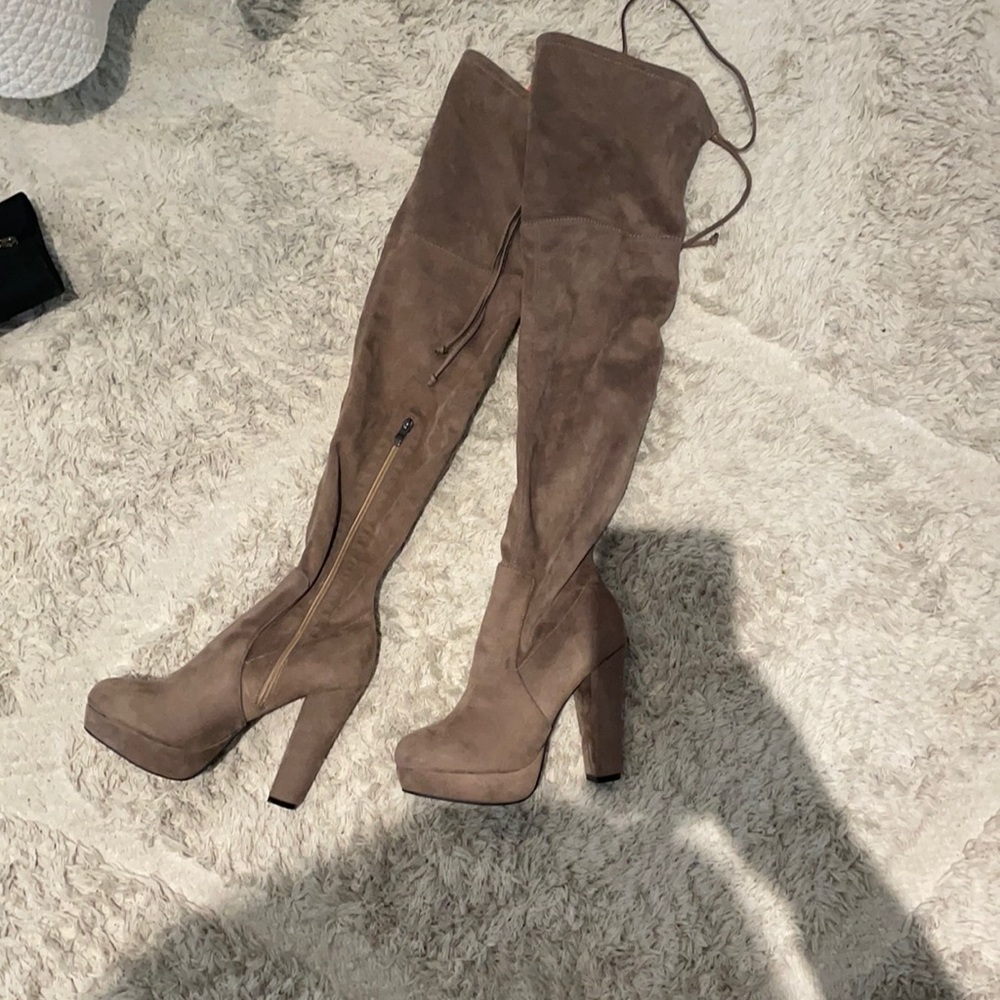 Thigh high suede heels